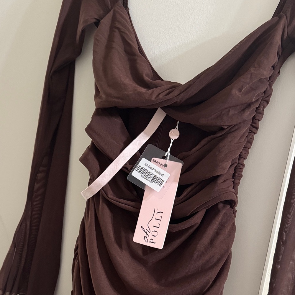 Oh Polly Chocolate Long Sleeve Cut-Out Dress - Picture 5 of 6